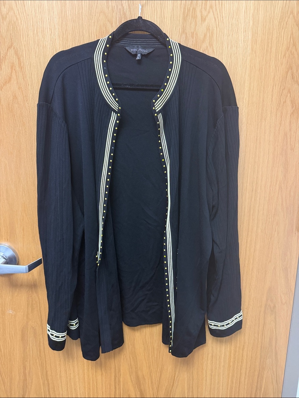 Ming Wang Black Open-Front Jacket Cardigan with Yellow Trim Plus size 3X